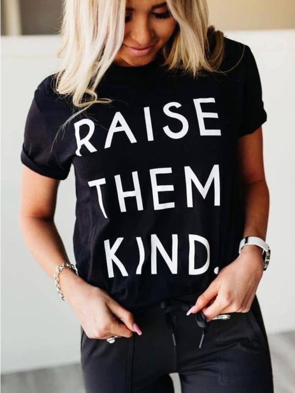 Bella Canvas Black and White 'Raise Them Kind' Graphic Tee